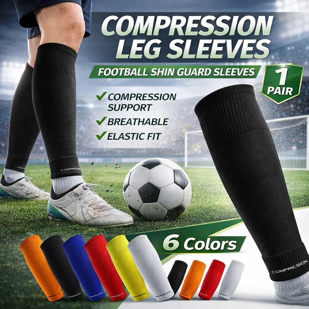 1 Paio di Manicotti a Compressione per Gambe da Calcio, Calze a Compressione per Polpacci, Scaldamuscoli Sportivi, Protezioni per Tibia per Corsa, Ciclismo, Basket