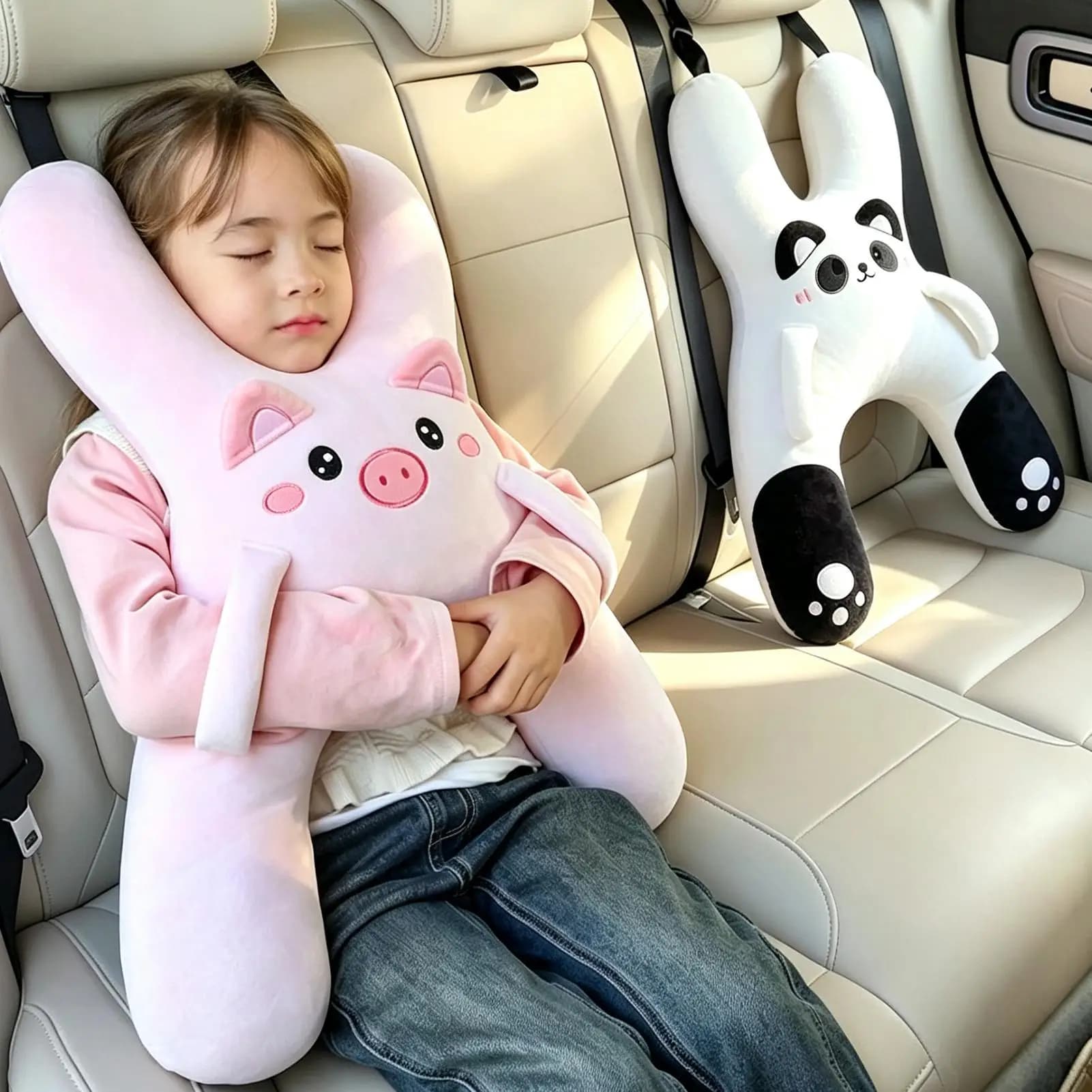 Cute Cartoon Neck Pillow Car Mounted Child Sleeping Pillow Car Removable Comfortable Breathable Headrest Lumbar Support