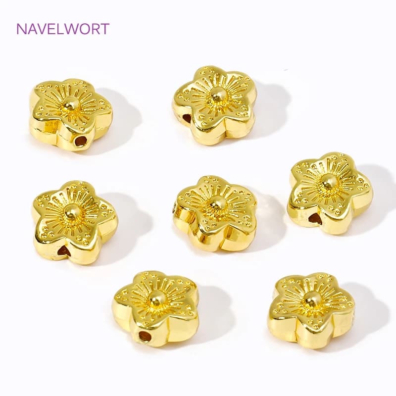 Separatore di perline Perline distanziatrici con motivo prugna in ottone placcato oro 18 carati per accessori per la creazione di braccialetti, risultati di gioielli fai da te