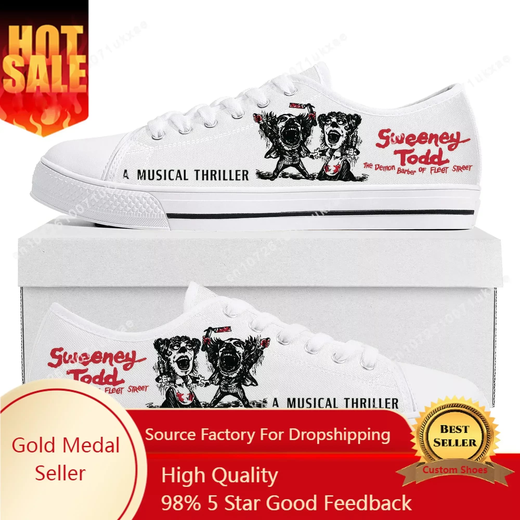 Sweeney Todd The Demon Barber of Fleet Street Low Top Sneakers Mens Womens Teenager Canvas Sneaker Casual Shoes Custom Made Shoe