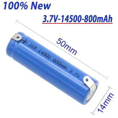 Battery 14500 3.7V AA 800mAh to Lithium Ions, with Welding, for Electric Brush, Razor, Rechargeable Battery for Barbiere