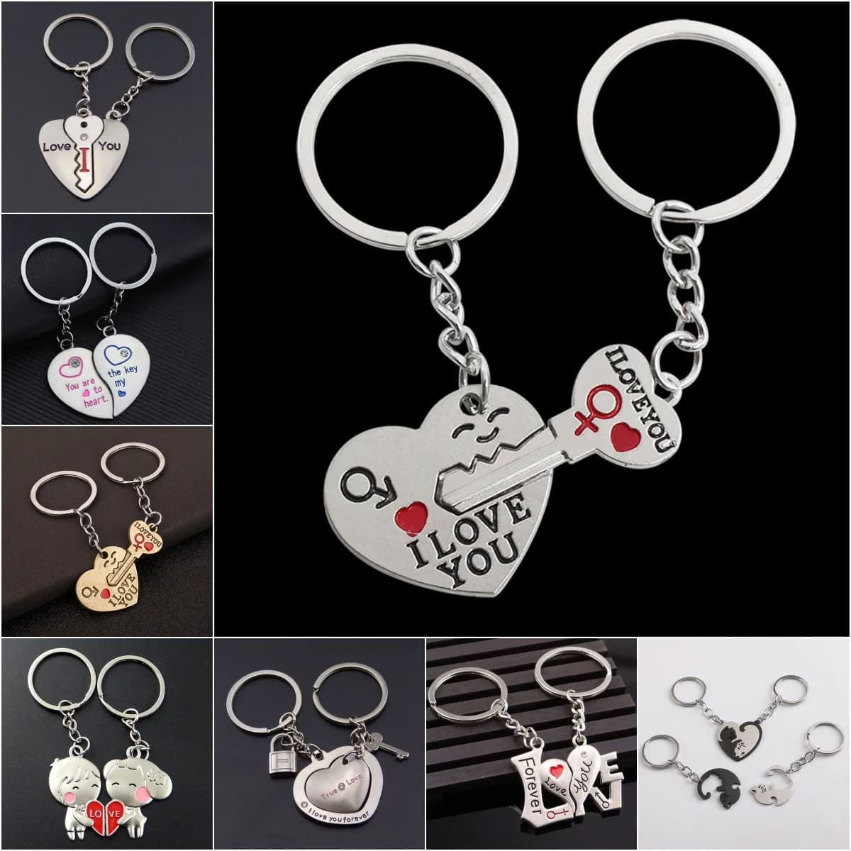 Portachiavi con lucchetto a forma di cuore per coppia Portachiavi con ciondolo puzzle semplice in acciaio inossidabile per regali souvenir di anniversario per donne e uomini