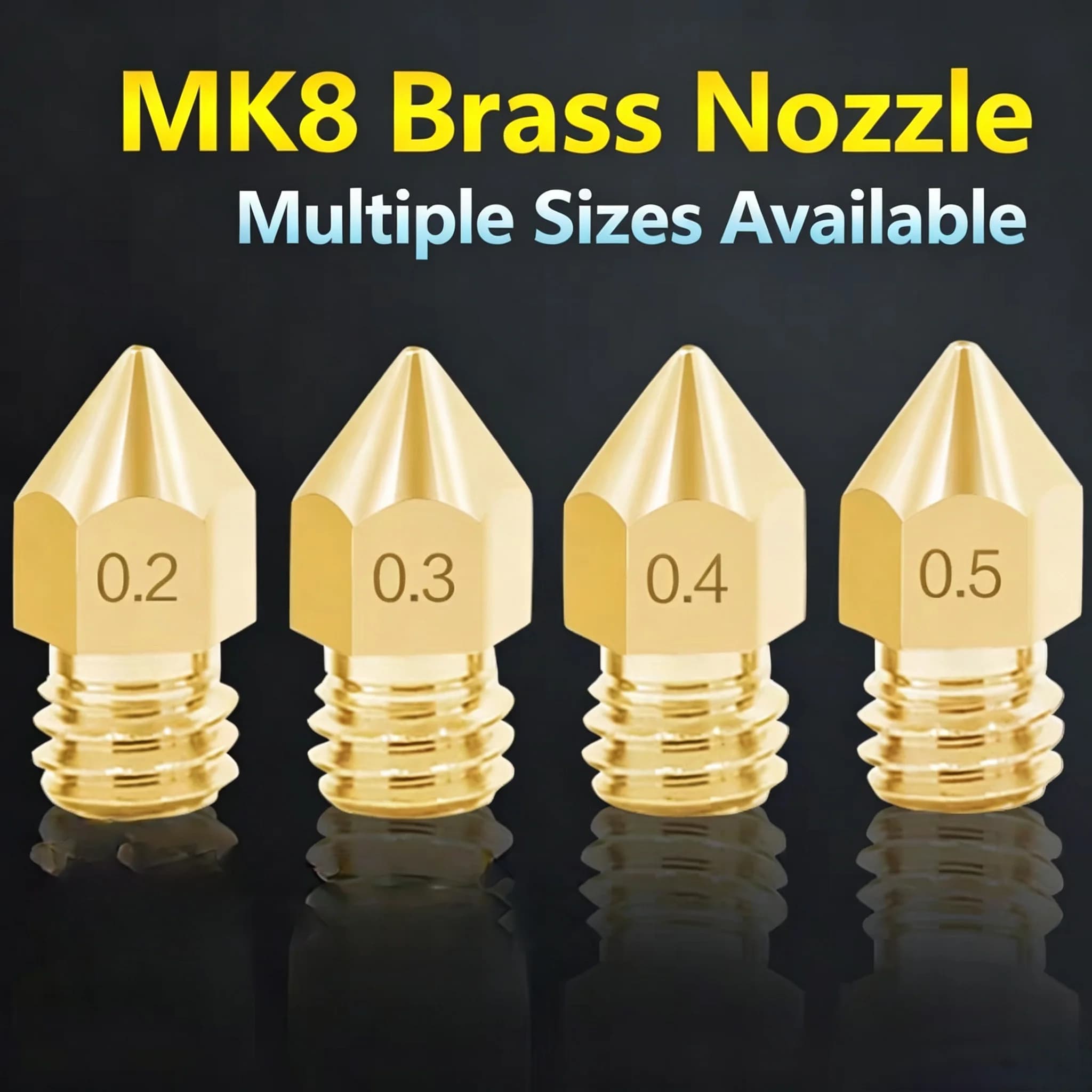 All Metal MK8 Brass Nozzle 3D Printer Accessory 175MM 3MM Hotend Tip Etched Marked For PLA ABS PETG Filament Replacement