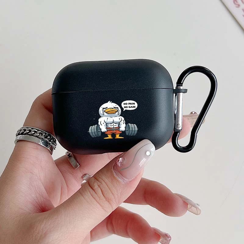 Funny Muscle Duck Gym Earphone Case for AirPods 4/3/2/1, AirPods Pro3/Pro2/Pro AirPods Pro Earphone Case with Carabiner