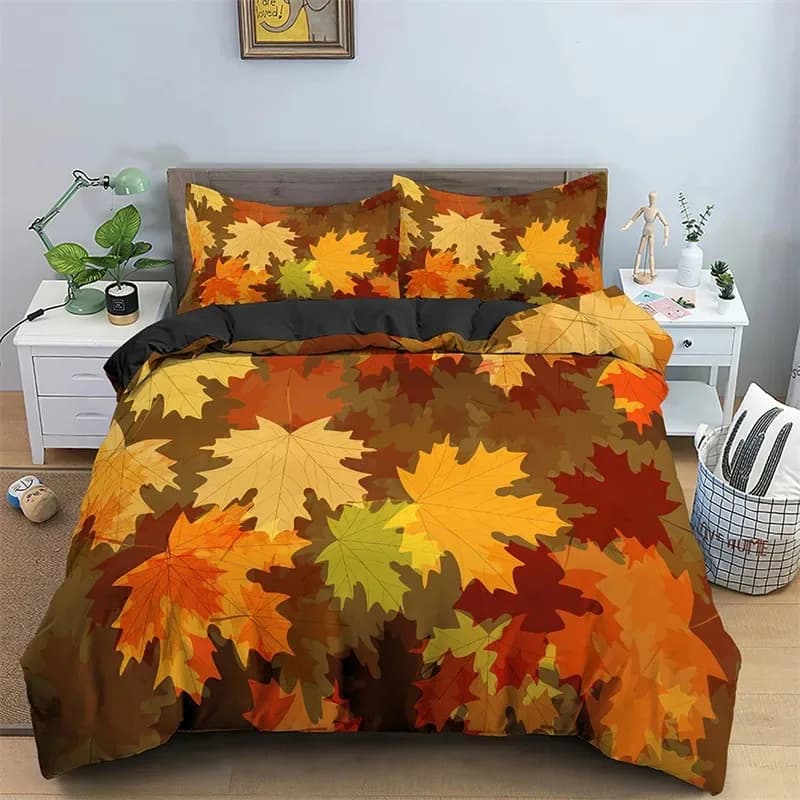 Copripiumino con foglie d'acero Set di biancheria da letto a tema autunnale Copripiumino in microfibra con foglie botaniche Twin Full King per bambini Camera per adulti