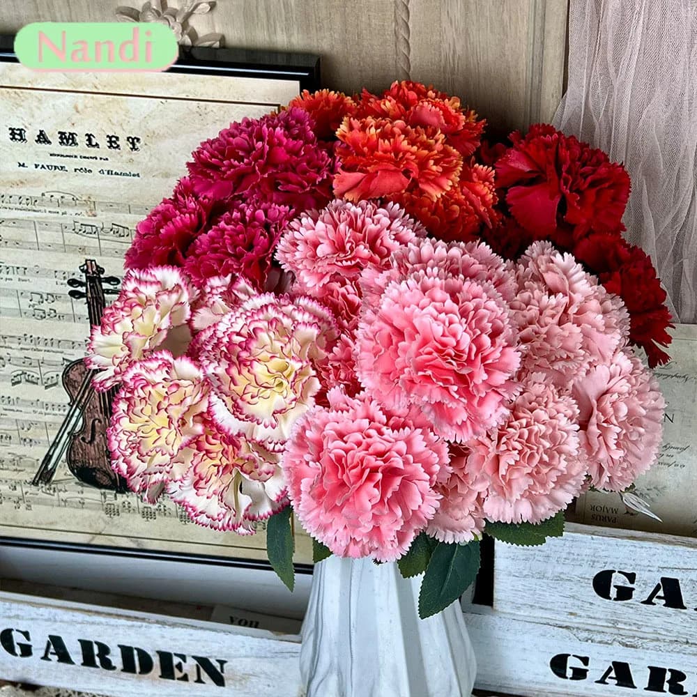 7-Heads Fake Carnation Bouquet-Artificial Flowers,for Home Tabletop, Wedding Centerpieces, Party Decor & Holiday Gifts