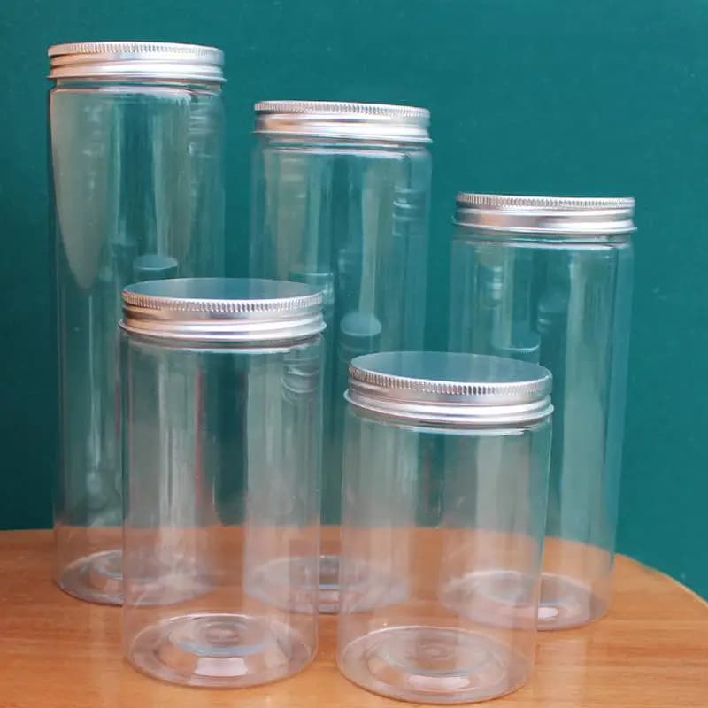 Aluminum Packing Bottle PET Clear Empty Seal Bottle Circular Bucket Storage Biscuit Jar Food Grade Sealed Cans Tank Container
