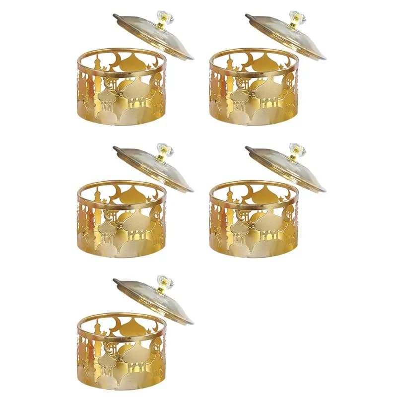AB42-5X Ramadan Trays With Lid - Metal Gold Eid Mubarak Tray Ramadan Plate Candy Dish Food Container Cookie Trinket Box