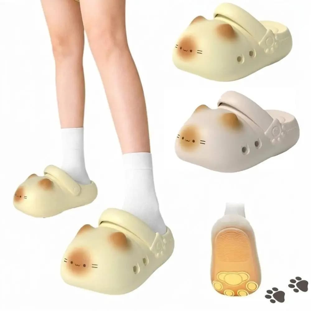 Adorable Waterproof Cat Slippers Anti Slip Bottom Cat Paw Cat Paw Slippers Soft Bottom Closed Toe Small Cat Mules Home