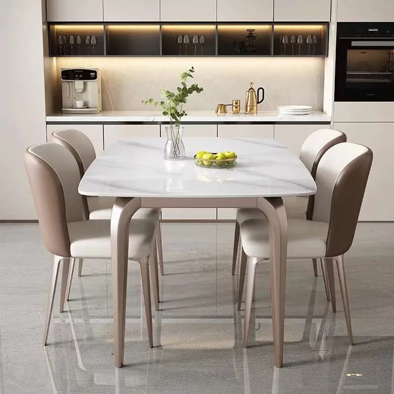 tp- Set Tavolo e Sedie da Pranzo, Combinazione Moderna e Lussuosa per Casa, Tavolo Rettangolare in Ferro per Piccoli Appartamenti
