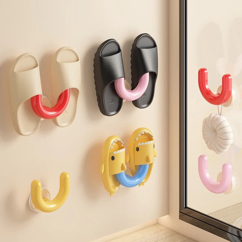 Bathroom Suction Cup Slipper Holder Space Saving U Slipper Storage Rack No Drill Multi-Purpose Organizer Multi Scene Storage