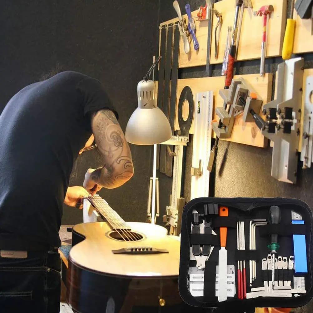 Set di Riparazione per Chitarra, Kit Professionale di Manutenzione per Chitarra Elettrica, Acustica, Basso e Ukulele, Accessori per Luthier