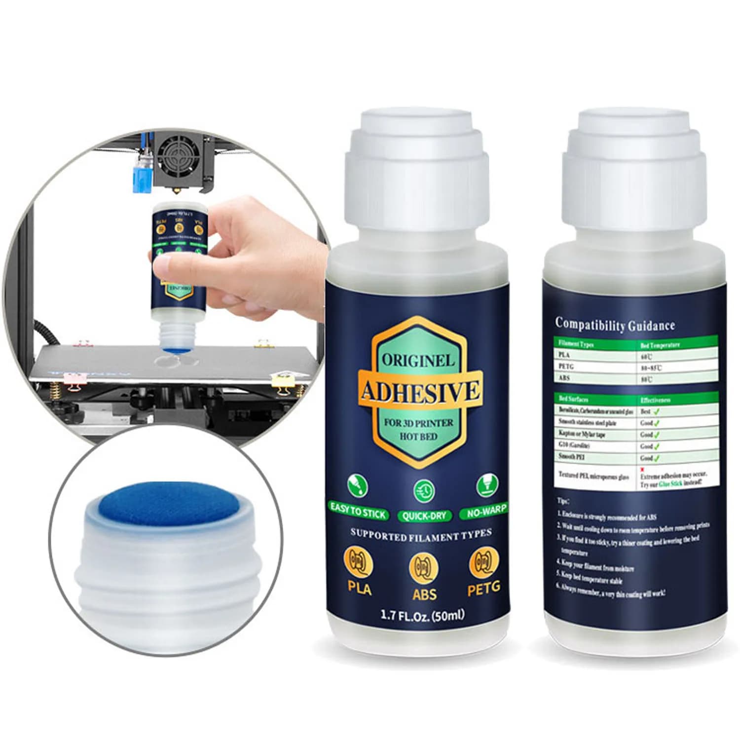 3D Printer adhesive 50/100ml, Strong glue for printing base that reduces deformation and improves PLA, PETG, TPU, ABS, etc.