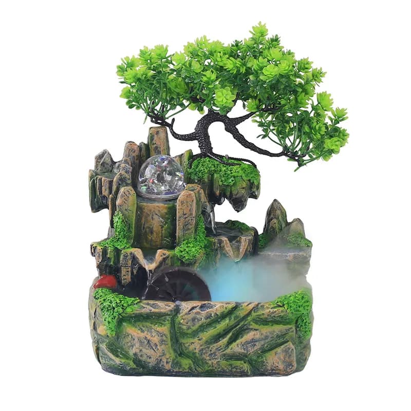 Fontane da tavolo per interni Rockery, Acqua, Cascata, Piante, Fontana da tavolo, Umidificatore atomizzatore Decorazioni per l'home office