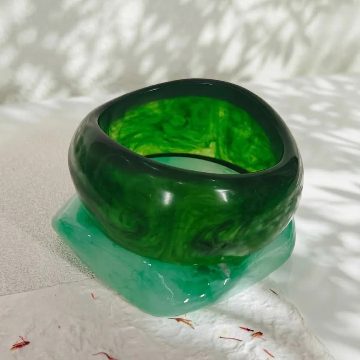 Custom Green Thick Rigid Bracelets Strong Sizes for Women and Girl, Irregular Resin Wide Bracelet, Trendy Wrist Jewel, Gift idea