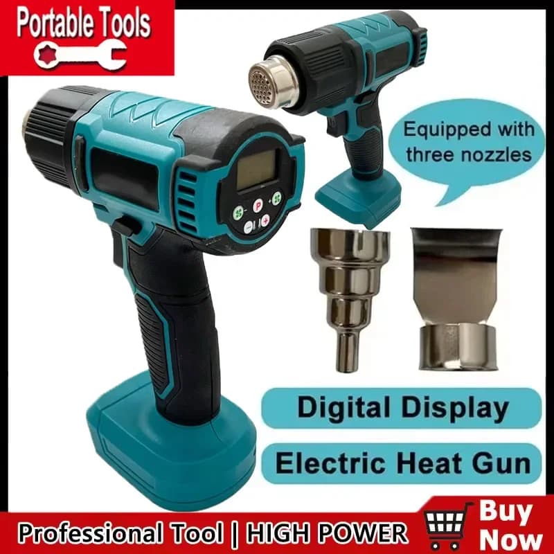 Pistola Termica Senza Fili Compatibile con Makita, Pistola ad Aria Calda Industriale Portatile, Temperatura Regolabile, Batteria 18V