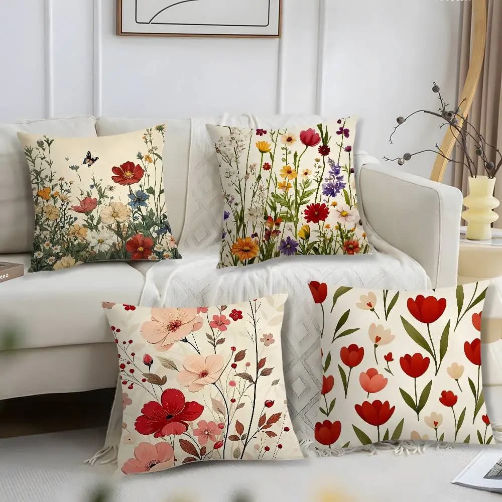 Pillow pillow case with romantic flowers Short pillow lining with plush print Square pillow lining Sofa house decorations