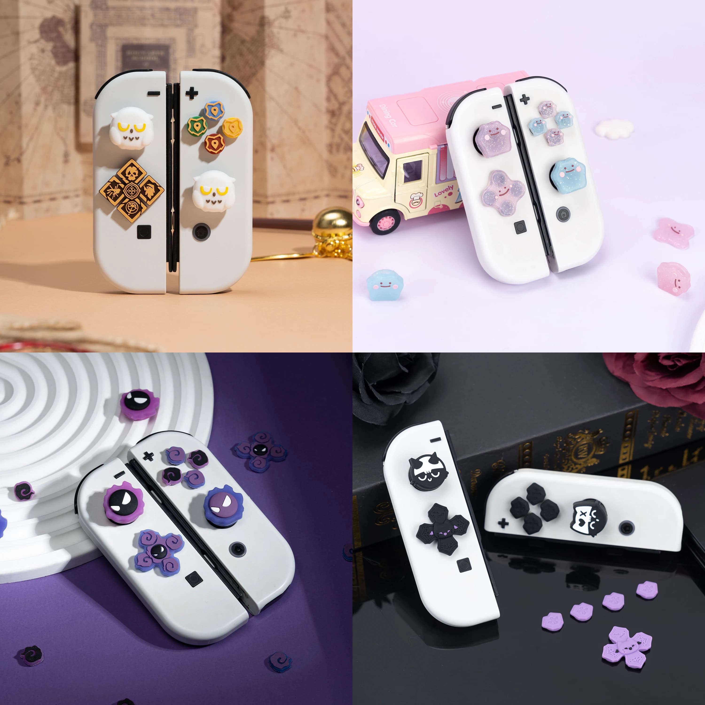 Bella Silicone Morbido D-pad Pulsante Croce ABXY Chiave Adesivo Custodia in Pelle per Nintendo Switch Oled Joy-con Thumb Stick Grip Cap Cover