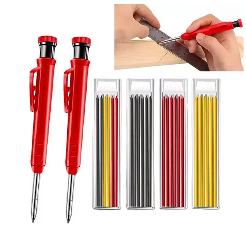 Solid Carpenter Pencil Set Woodworking Tools Mechanical 3 Colors Refill Construction Job Carpentry Marking Scriber