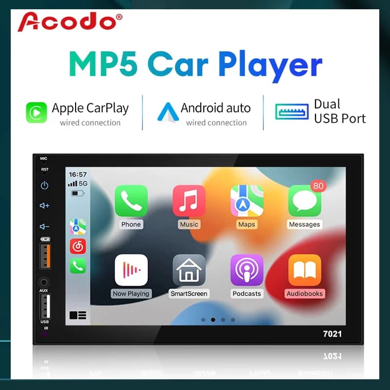 Acodo 7 pollici Carplay Android Auto Player Dual USB schermo capacitivo Touch HD Car MP5 Player USB FM Bluetooth TF Card Touch Screen