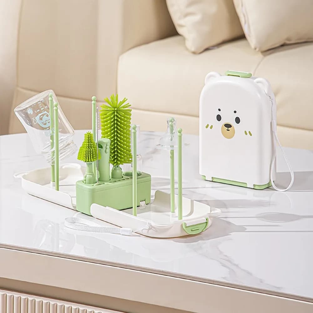 Set di spazzole per biberon 6 in 1 salvaspazio con scolapiatti integrato, spazzola per la pulizia di tettarelle e cannucce, scolapiatti portatile