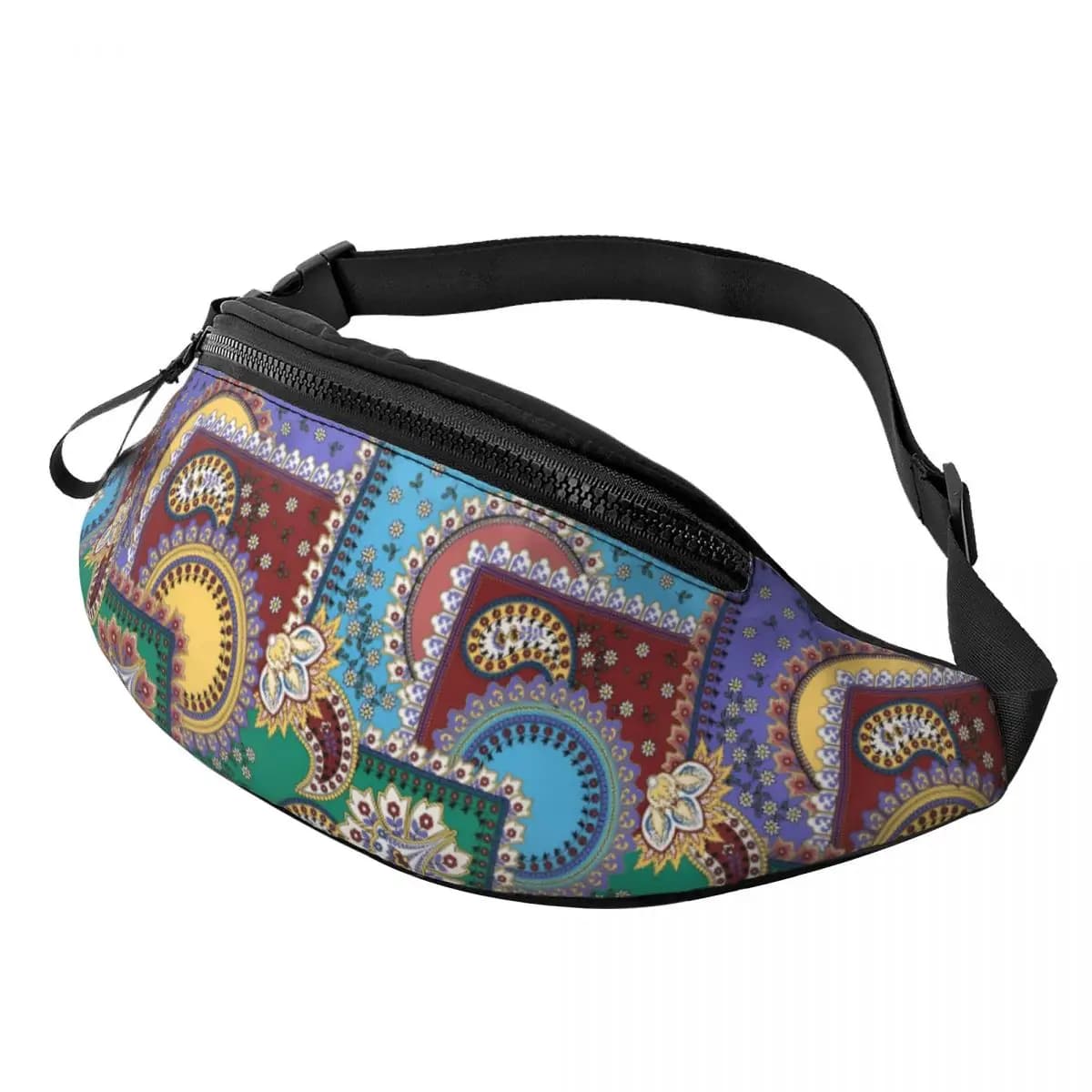 Custom Paisley Collage Fanny Pack Men Women Crossbody Waist Bag for Traveling Phone Money Pouch