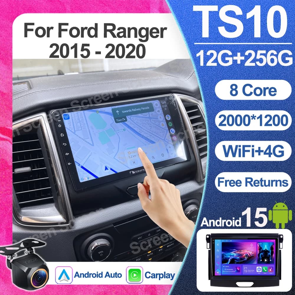 Autoradio Android con GPS, Multimedia, Carplay, RDS, DSP, WiFi 5G per Ford Ranger 2015-2020
