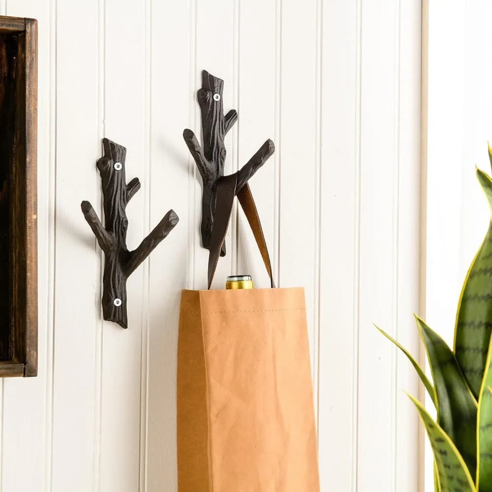 Multi-functional Wall Mounted Retro Tree Branch Hook Simulated Rustic Style Coat Hanger Key Holder Metal Hat Rack Jacket