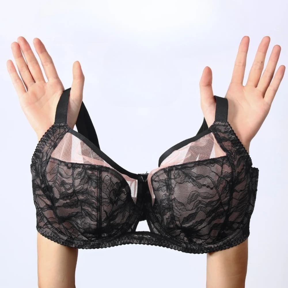 Lightweight Plus Size Bra Soft Steel Ring Minimize Unlined Lift Flower Lace Full Cup Size Ventilate Sexy Bras 75-95DEFGHI