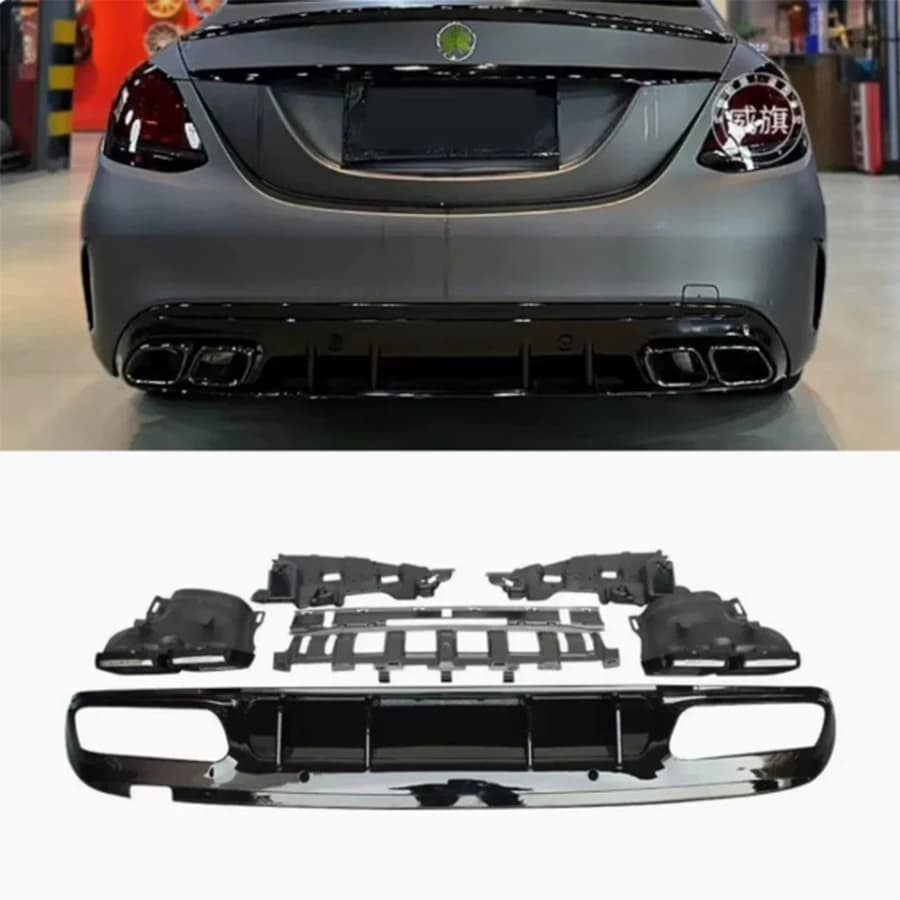 Bright Black Back lip For Mercedes Benz C Clas W205 C260 4 door Car Rear Bumper glossy black Diffuser Rear Splitters Spoiler