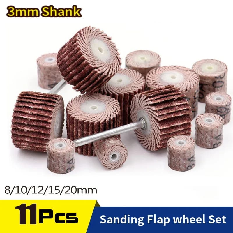 11PCS Set di patta per levigatura con gambo da 3mm Testa della mola Levigatrice Utensili abrasivi Rimozione della ruggine della carta vetrata per utensili rotanti Dremel
