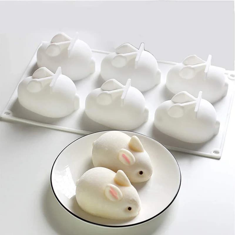 Silicone Rabbit Mold Dark Rabbit Mold Chocolate Cake Mold 6 Cavity Mousse Cake Decoration Dessert Cooking Mold DIY Candle Model