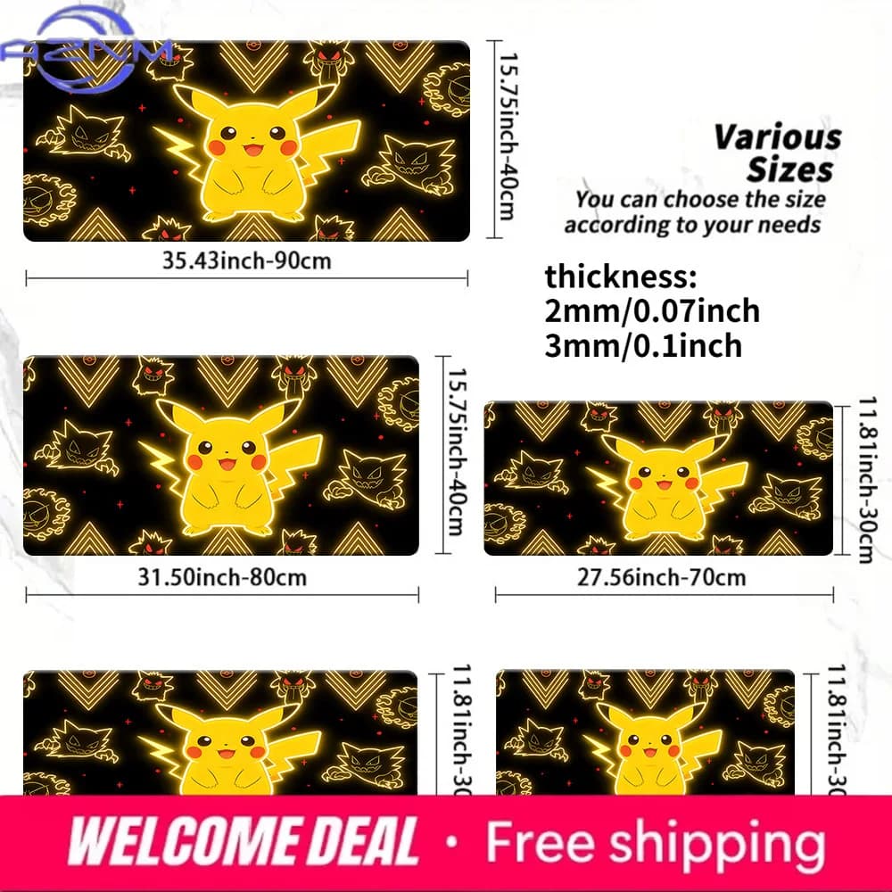 Tappetino per mouse da gioco Neon Pikachu & Ghost Pokemon, tappetino da scrivania antiscivolo