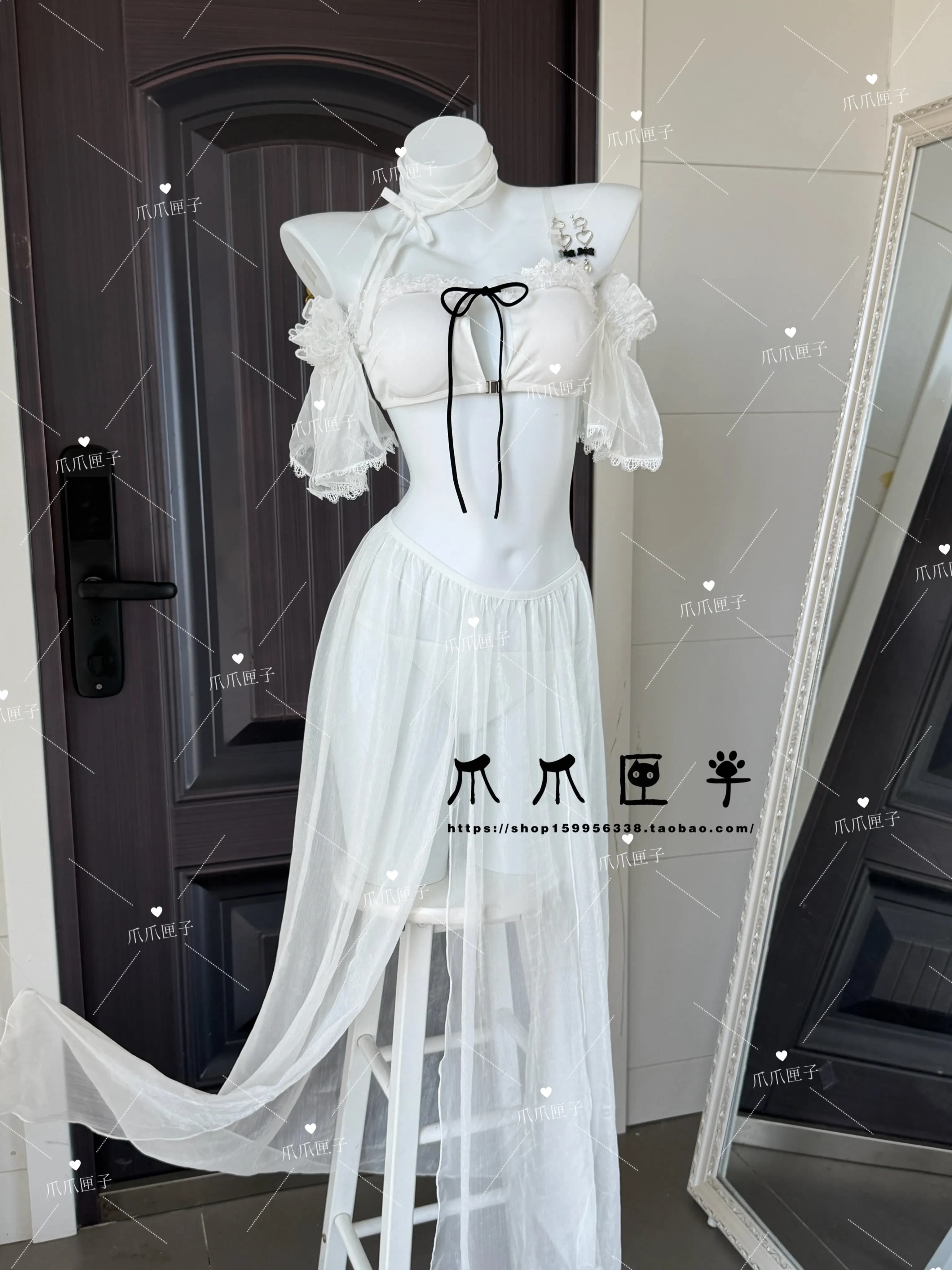 Azur Lane Ibuki Swimsuit Cosplay Costume White Lace Bikini With Choker Long Tulle Skirt Anime Cos Outfit Custom Size