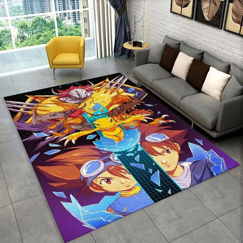 Digimon Adventure Angewomon Agumon Cartoon Carpet Rug for Bedroom Living Room Sofa Doormat Home Decor,Kid Area Rug Non-slip