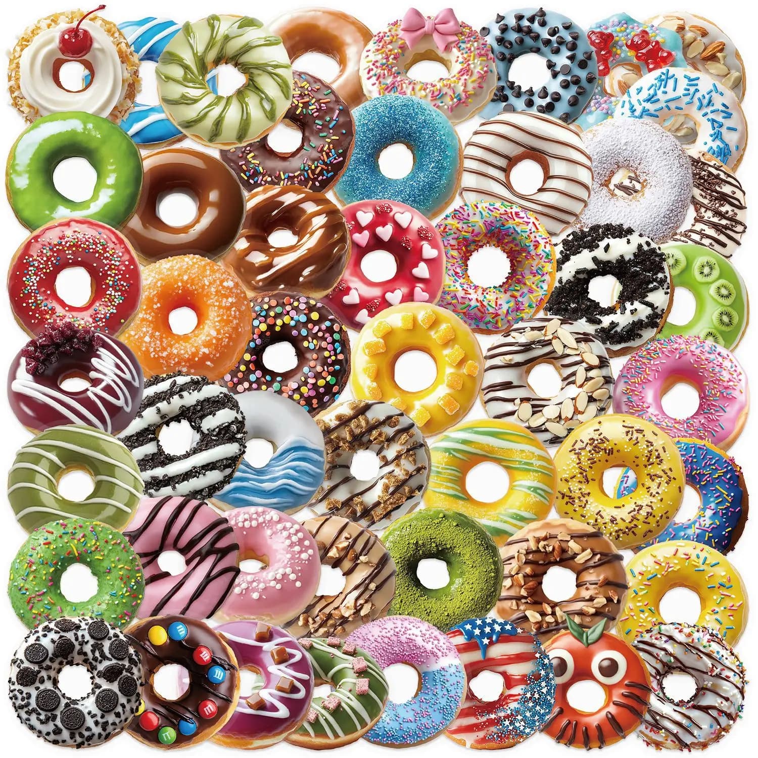 50Pcs/Set Funny Donut Stickers 3D Simulation Food Decals PET Waterproof for Kids DIY Laptop Scrapbooking Kawaii Stationery Gift