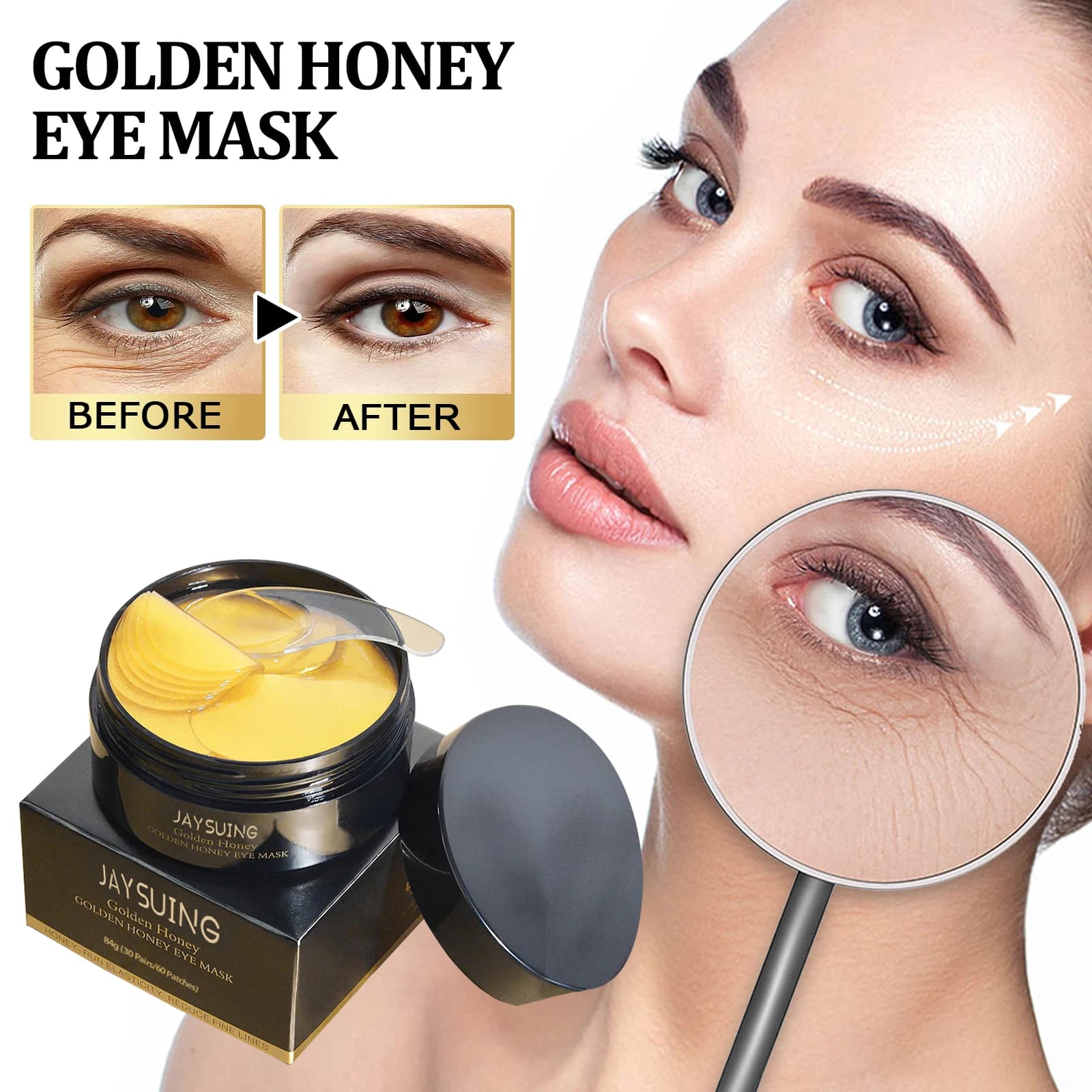 Golden Snail Eye Mask Removes Eyewear, Eye Bags, Reduces Thin Lines, Strings, Lights, Moisturizes