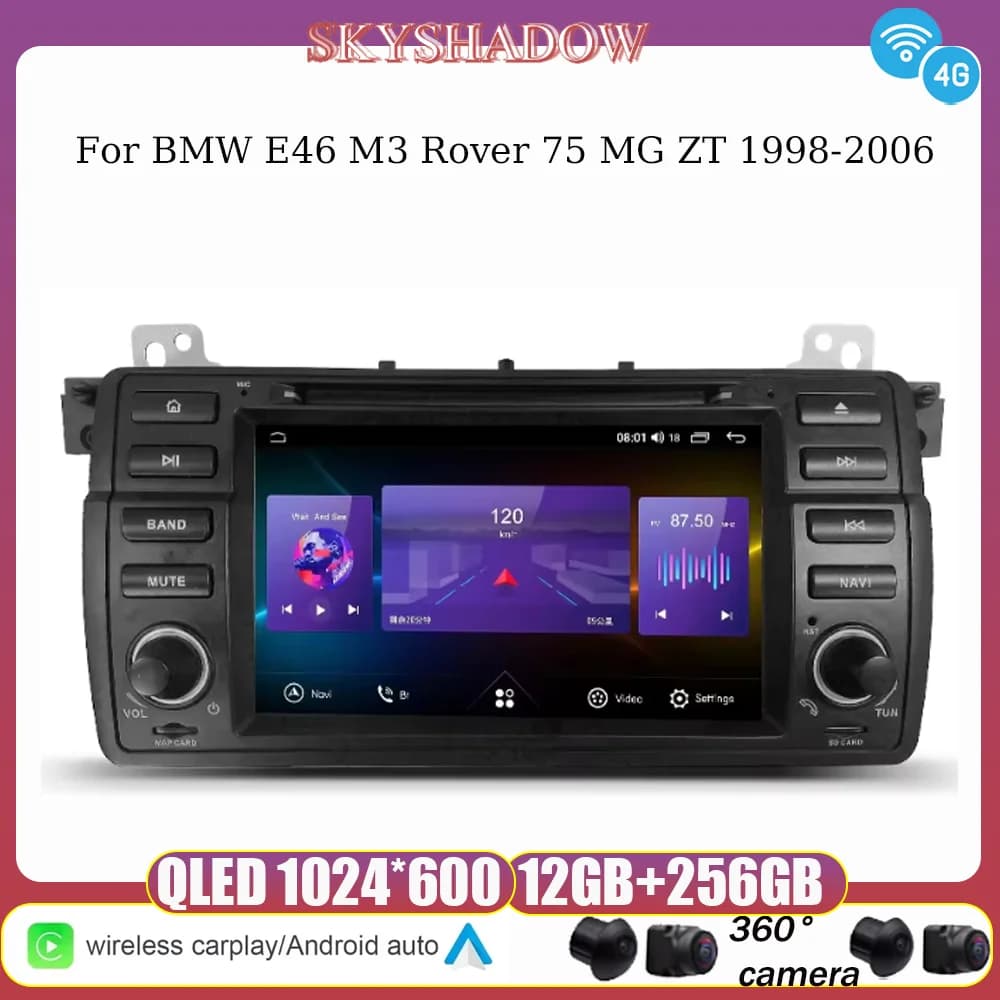 Nuovo 12G + 256G Carplay Auto Android 14 4G LTE IPS Lettore DVD per auto GPS WIFI Bluetooth Radio per BMW E46 M3 Rover 75 MG ZT 1998-2006