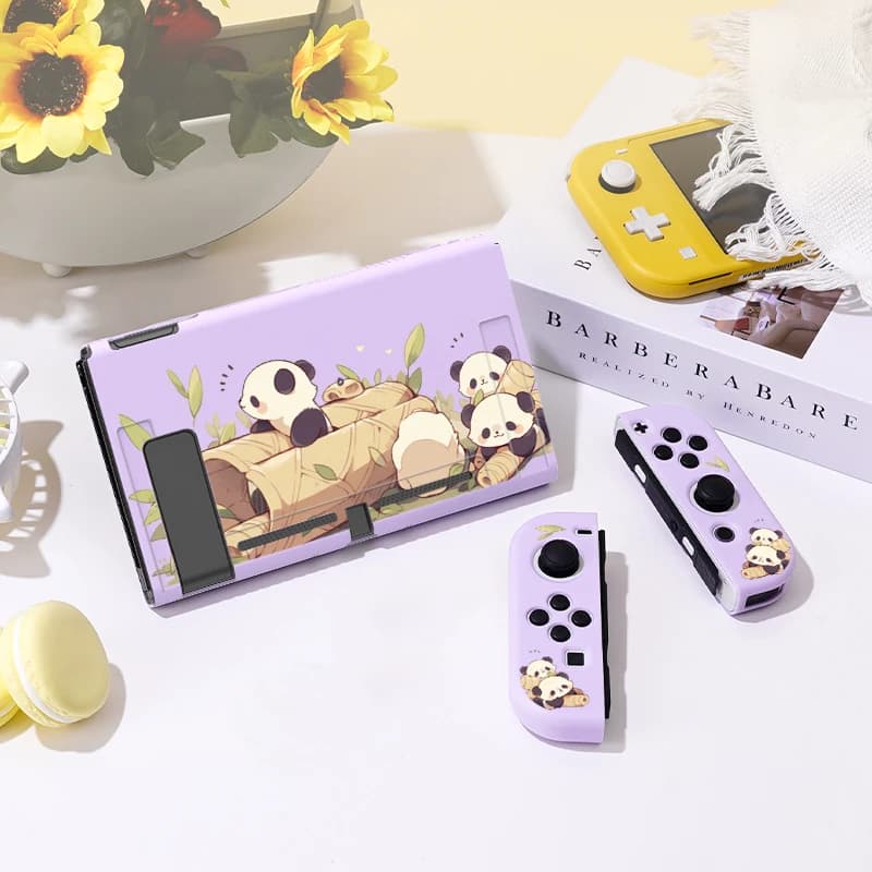 Panda che mangia custodia protettiva in bambù per Switch Oled, Cover morbida in TPU sottile per Console Nintendo Switch, accessori per giochi NS