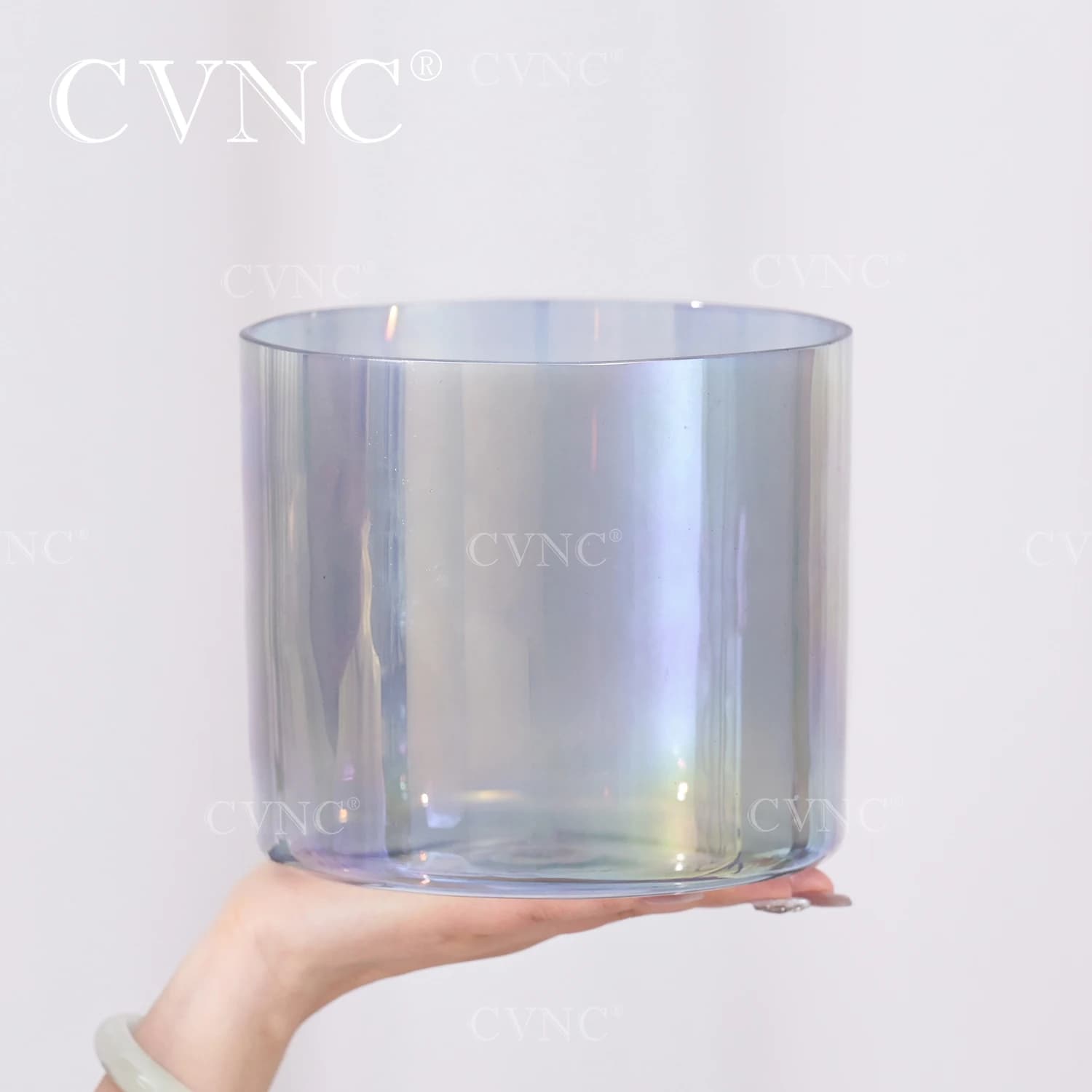 CVNC 6 Inch Clear Alchemy Colored Quartz Crystal Singing Bowl with Boundless Celestia Cosmic for Sound Healing with Mallet
