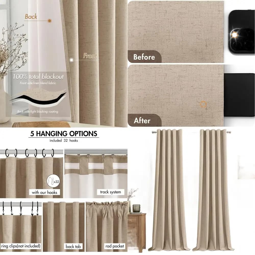Tende Oscuranti Termoisolanti, Lunghezza 84 Pollici, Set da 2 Pannelli per Camere da Letto, Blocco Totale della Luce, Design con Linguette sul Retro