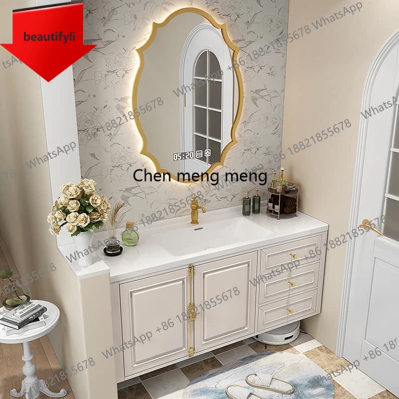 Armadio Bagno Moderno Europeo A50 in Rovere con Specchio Integrato e Organizer - Mobile Contenitore per Bagno