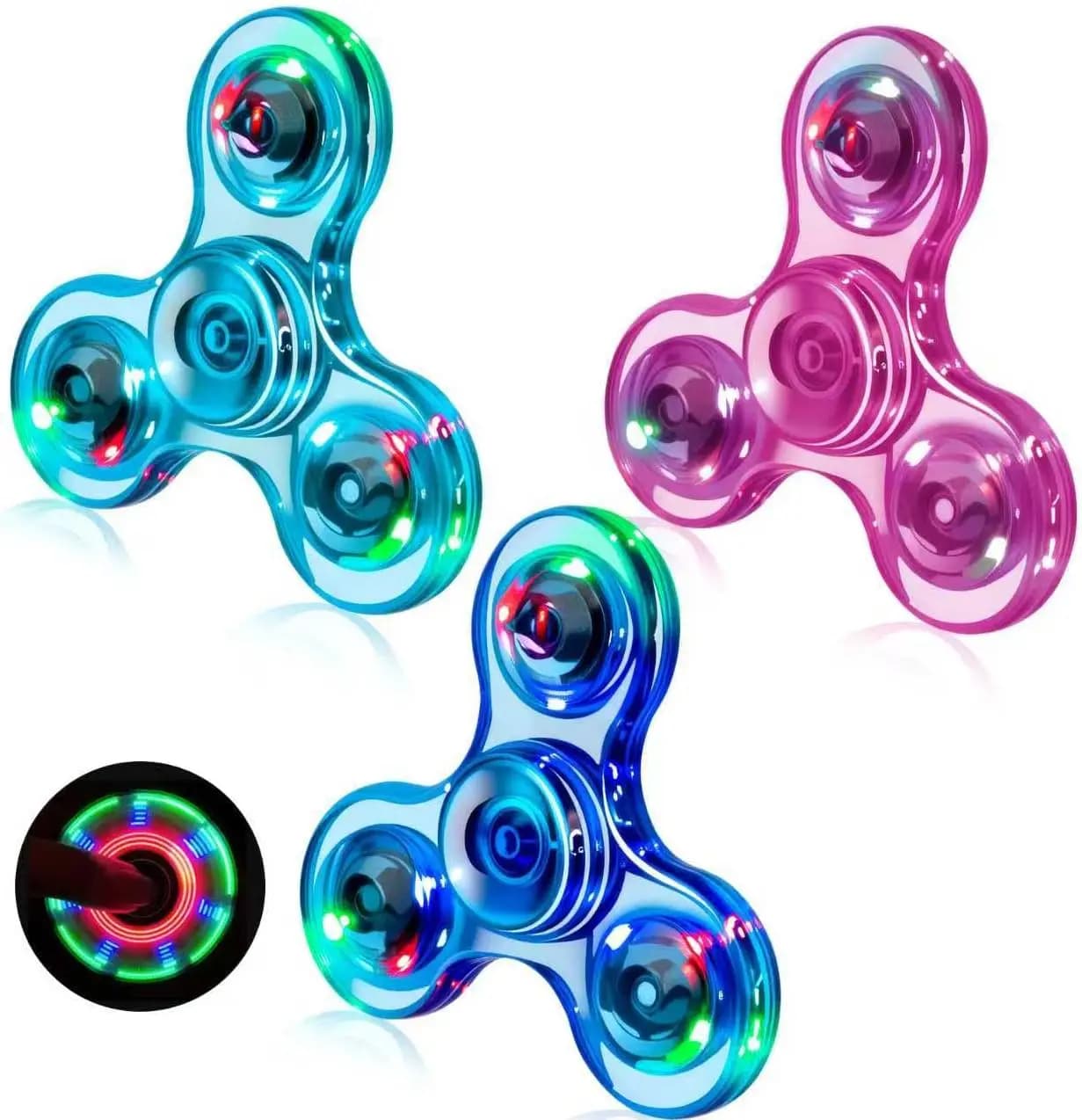 Set di 3 Fidget Spinner Luminosi per Bambini e Adulti, Giocattoli Sensoriali Antistress, Regali Rilassanti per ADHD