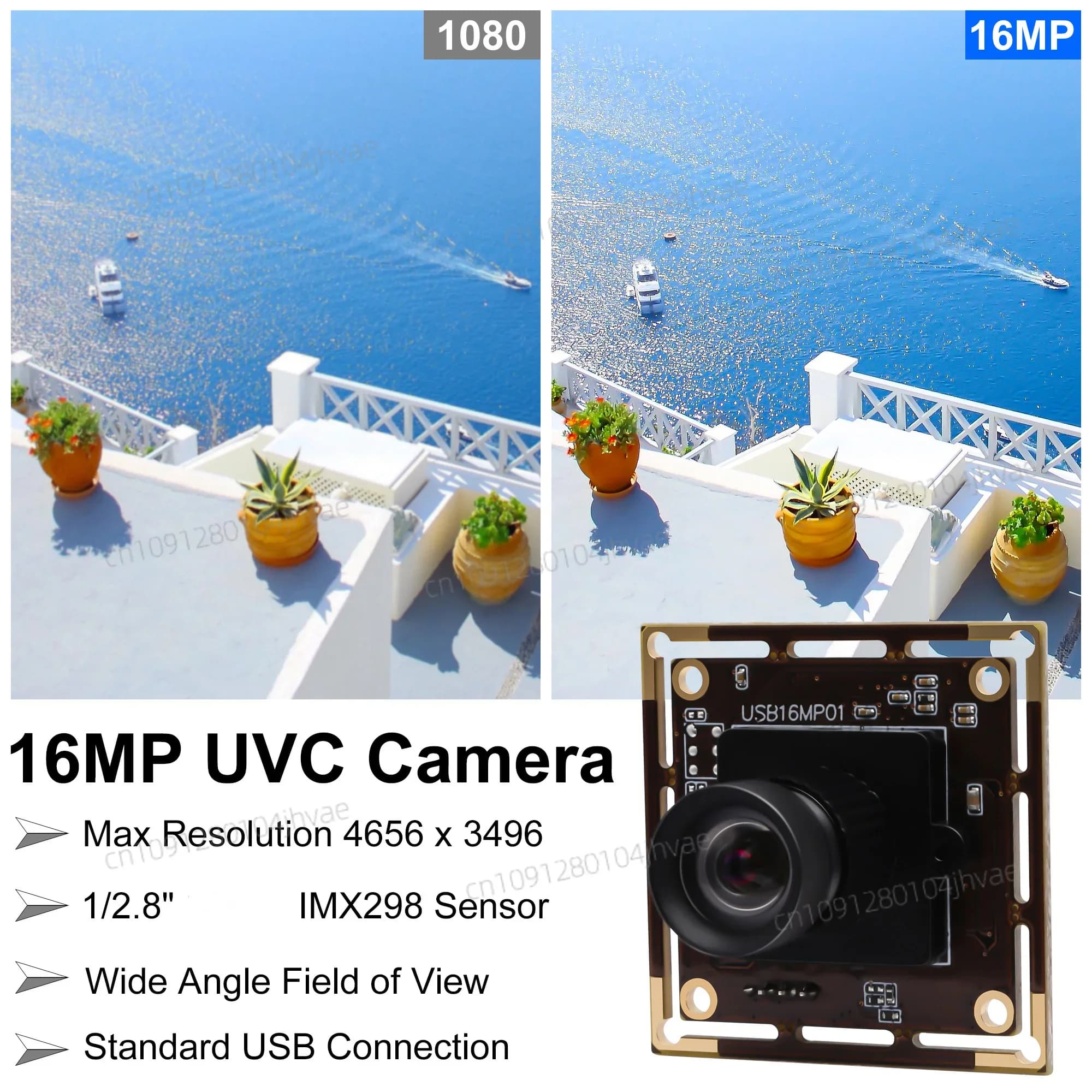 NEWELP 16 MP USB HD camera with IMX298 1/2.8 inch wide-angle webcam without distortion lens Mini camera module