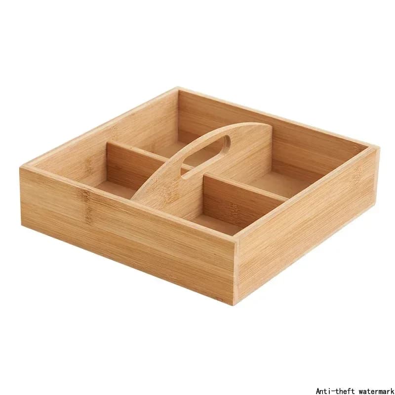 2026 - Vassoio per frutta secca in legno fatto a mano con 4 scomparti portaoggetti, prezzo conveniente, comparabile a una scatola di frutta secca.