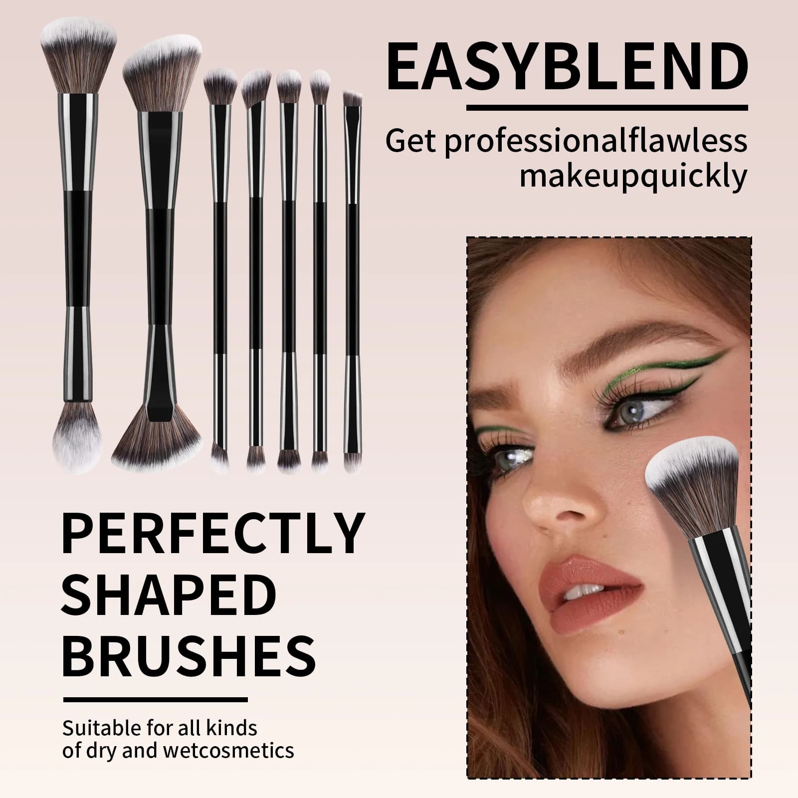 7PCS Dual-ended Cosmetic Brushes Soft Hair Foundation Contour Eyebrow Eyeshadow Makeup Brush Set