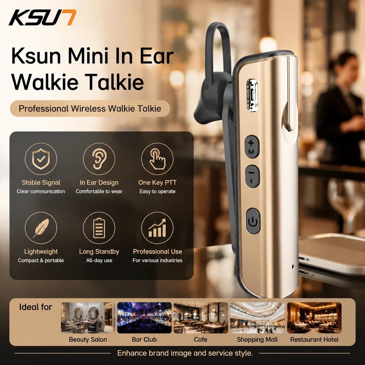 KSUT Mini Walkie Talkie In-Ear 2 Pezzi, Auricolare Professionale Wireless PTT, Cuffie Radio Bidirezionale a Mani Libere