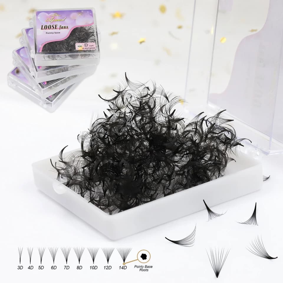 AGUUD 3D to 10D fans Thin-point base extensions of the lashes of the Russian Volume sharp narrow stem Premade Volume fans loose Lash