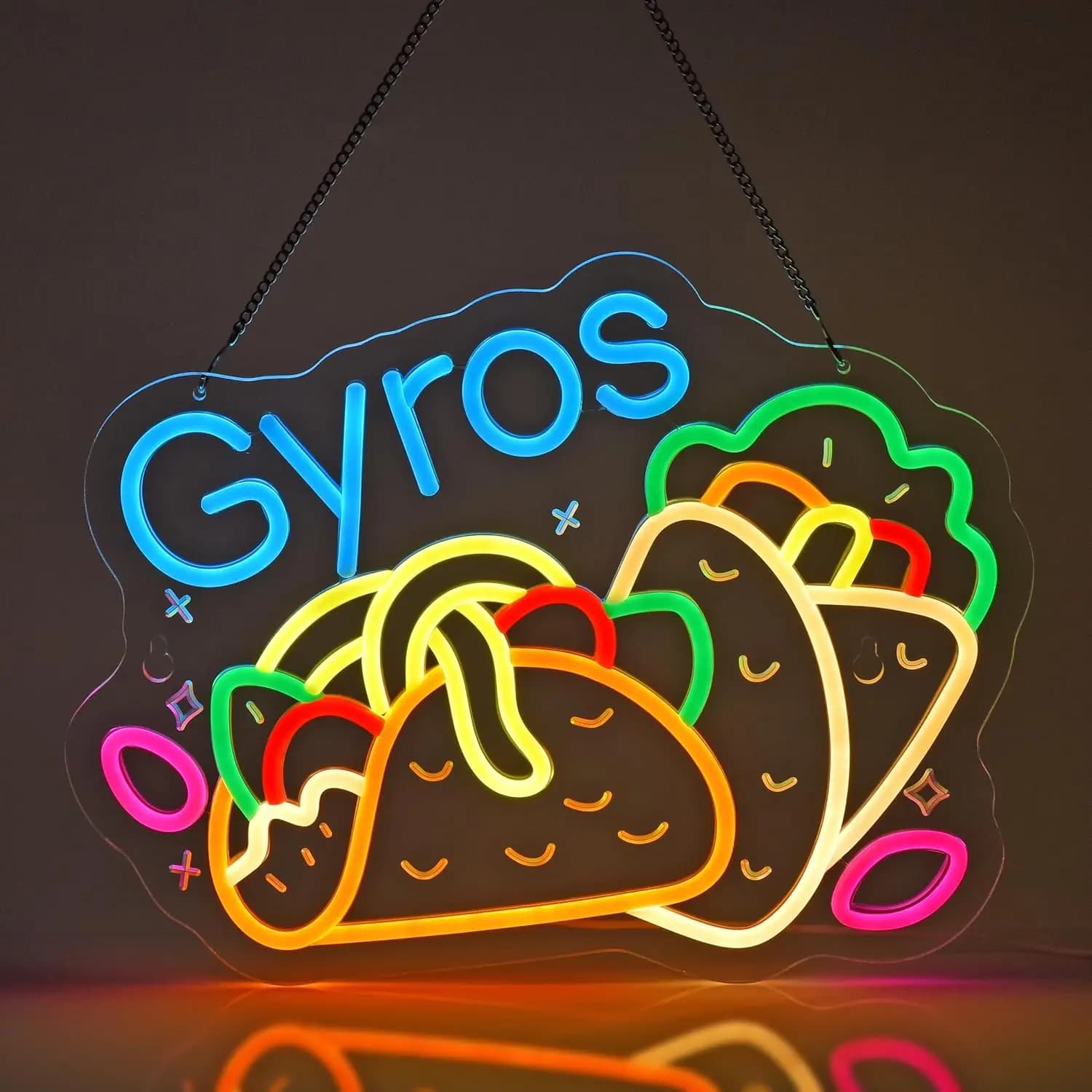 Insegna al Neon Gyros per Ristorante Greco, Negozio di Gyros, Gastronomia, Cucina, Decorazione da Parete, Alimentazione USB, Luce Dimmerabile, Decorazione per la Casa
