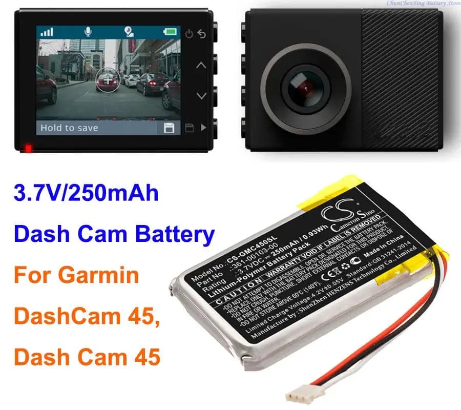 Cameron Sino 250mAh Battery for Garmin DashCam 45, Dash Cam 45